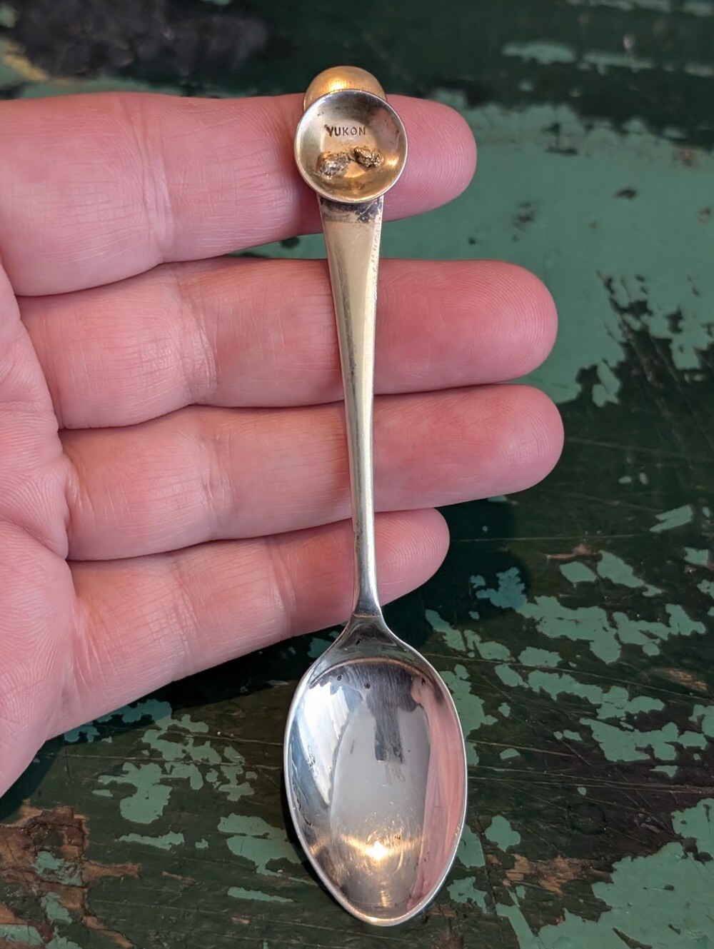 Vintage Sterling Silver Yukon Gold Pan With Real Gold Souvenir Spoon!
